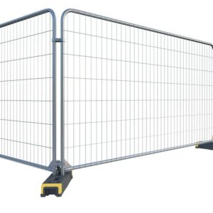 Galvanised Heras fence panel for temporary site security and crowd control.