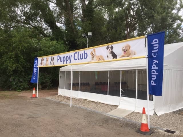 Scaffold for banner at a vets in stowmarket