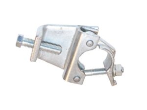 Drop-forged galvanised girder clamp (Gravlock SK fitting) for 48.3mm scaffold tubes, shown with adjustable bolt and nut for attaching to steel I-beams up to 44mm