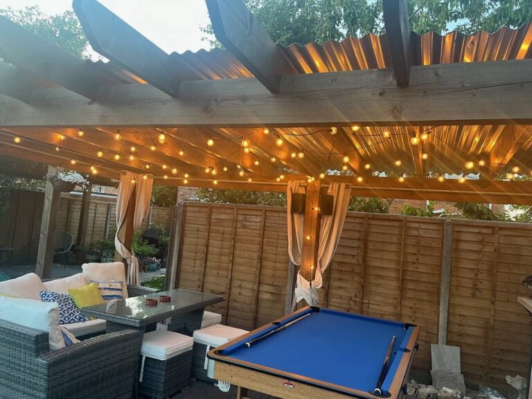 Corrugated roofing sheets for a pergola