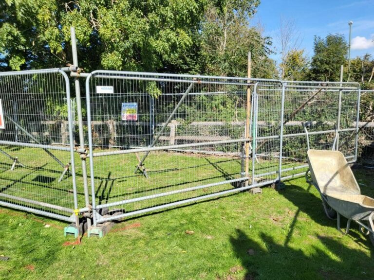 Tree protection using heras panels, scaffold tube & fittings