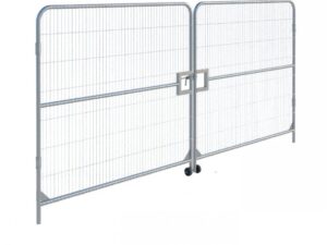 Heras fencing galvanised steel double-panel vehicle gate with wheels and latch for secure site access