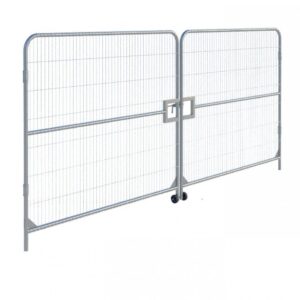 Heras fencing galvanised steel vehicle gate double panel with wheels Heras fencing galvanised steel double-panel vehicle gate with wheels and latch for secure site access