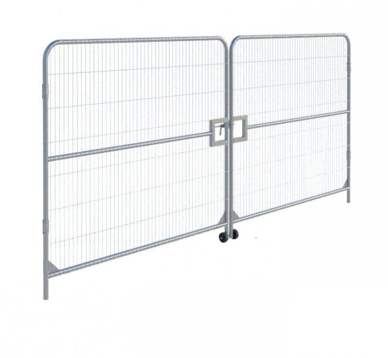 Heras fencing galvanised steel double-panel vehicle gate with wheels and latch for secure site access