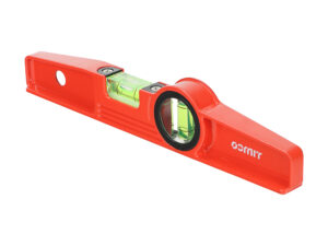 Close-up view of TIMCO Scaffolder's Magnetic Spirit Level 25cm showing horizontal and vertical vials