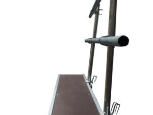 600mm wide aluminium staging board with single sided handrails – angled view showing full platform width, non-slip deck and safety rail system